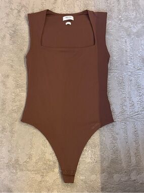 Aritzia Brown Square-Neck Stretch Bodysuit